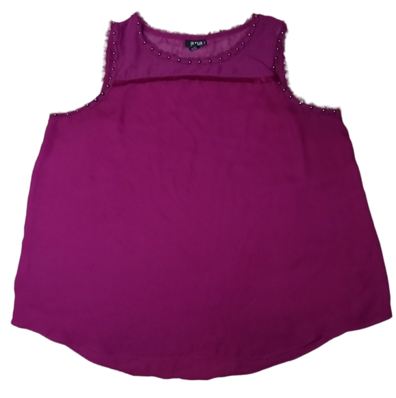 ANA | Fuchsia Studded Raw Hem Semi Sheer Tank Top | PL - Picture 2 of 7